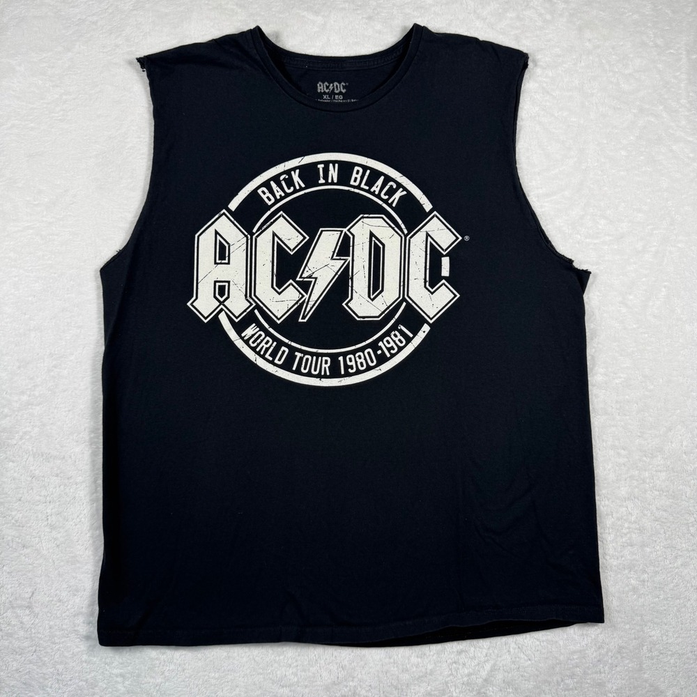AC/DC Back In Black World Tour 1980-1981 Muscle Tank Top Black Men XL Cut Sleeve